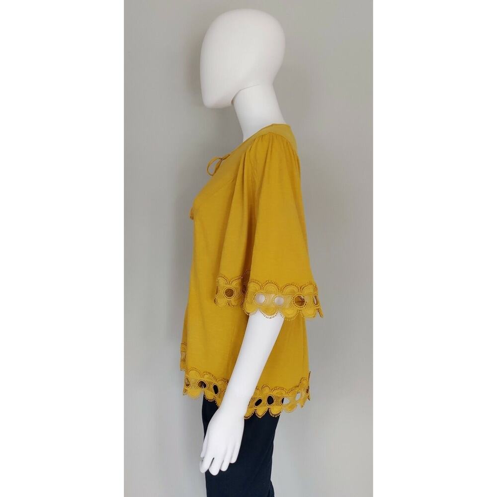 Boden Ayla Top Womens UK 12 US 8 Mustard Short Sleeve V Neck Crochet Tassels - Picture 7 of 11